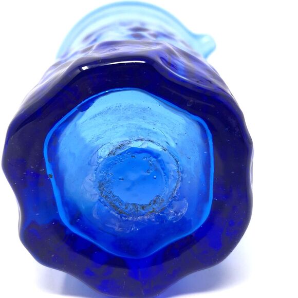 Studio Art Glass Pitcher Hand Blown Textured Ombre Blue Clear Handle 7" Tall - Picture 6 of 12